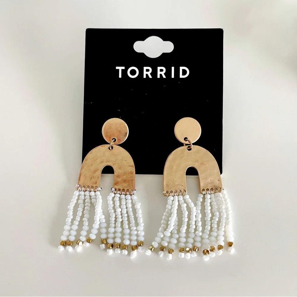 NEW Torrid Gold Beaded Arch Statement EarringS - Picture 1 of 5